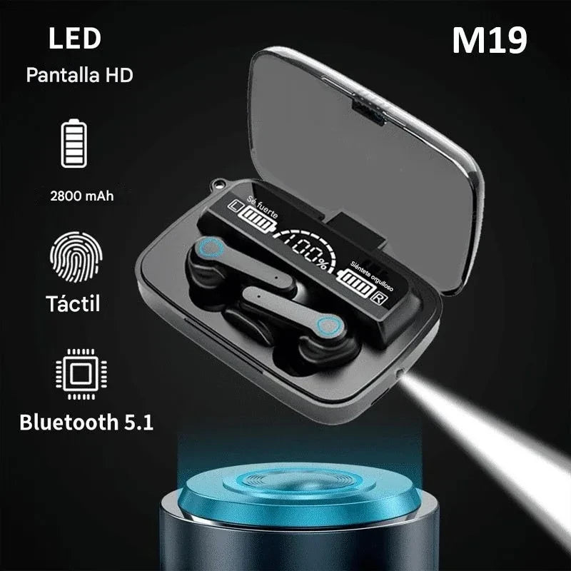 Auriculares Bluetooth M19 TWS Gamer Power Bank con Linterna LED🎶🔋